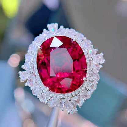 Bague en or massif 18 carats HN avec pierres précieuses en tourmaline rouge naturelle et diamants de 14,56 ct pour femme