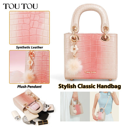 TOUTOU Women Handbag Fashion Fabric Makeup Cosmetics Storage Bag with Cute Pendent Pink Handheld Tote Small Bag Female