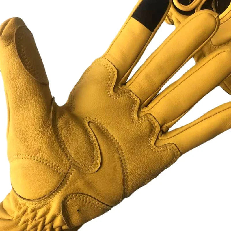 Gants de moto en cuir respirant en peau de mouton rétro Gants de course Gants de motocross pour hommes Gants d'hiver et d'été Gants à doigts complets/demi-doigts