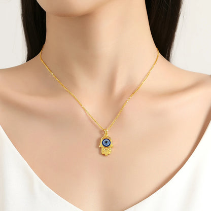 Szjinao 100% 18k Real Gold Evil Eye Necklace Hand Luxury Design With K Gold Certificate Pendant Jewelry For Women Istanbul Gift