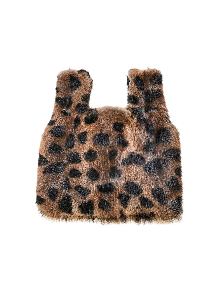 Luxury Fashion Real Fur Women's Bag Chain Leopard Fur Small Square Bag Ladies Handbags Real Mink Fur Shoulder Crossbody Bags