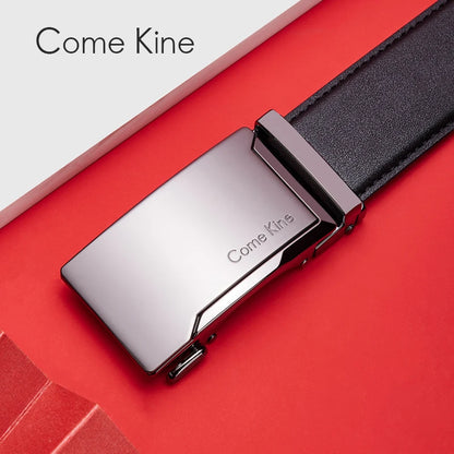 ComeKine Mens Belts Business Genuine Leather Automatic Buckle High-grade Leisure Time Belt Gifts for Boyfriend Husband