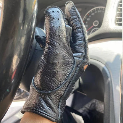 Guantes de conducción de piel de ciervo para hombre HIGHSHINE Guantes de motocicleta para pantalla táctil sin forro