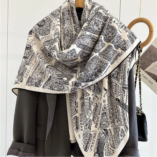 Double Sided Wool Scarves Wraps Foulard 2024 NEW Prints Womens Fashion Warm Blanket Scarf Shawl Poncho 132x132CM