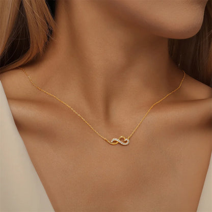 Collar con colgante de circonita con incrustaciones de infinito y corazón de plata esterlina 925 de Aide para mujer, cadena de oro de 18 quilates, joyería para el día de San Valentín para madres