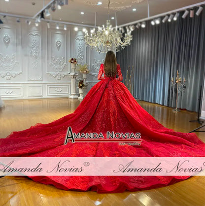 Robe de mariée longue en dentelle rouge avec perles Amanda Novias NS4740