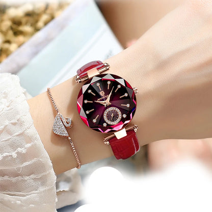 POEDAGAR Relojes para mujer, reloj de cuarzo de cuero con esfera de diamantes a la moda, reloj de pulsera de lujo resistente al agua para mujer, regalo para novia