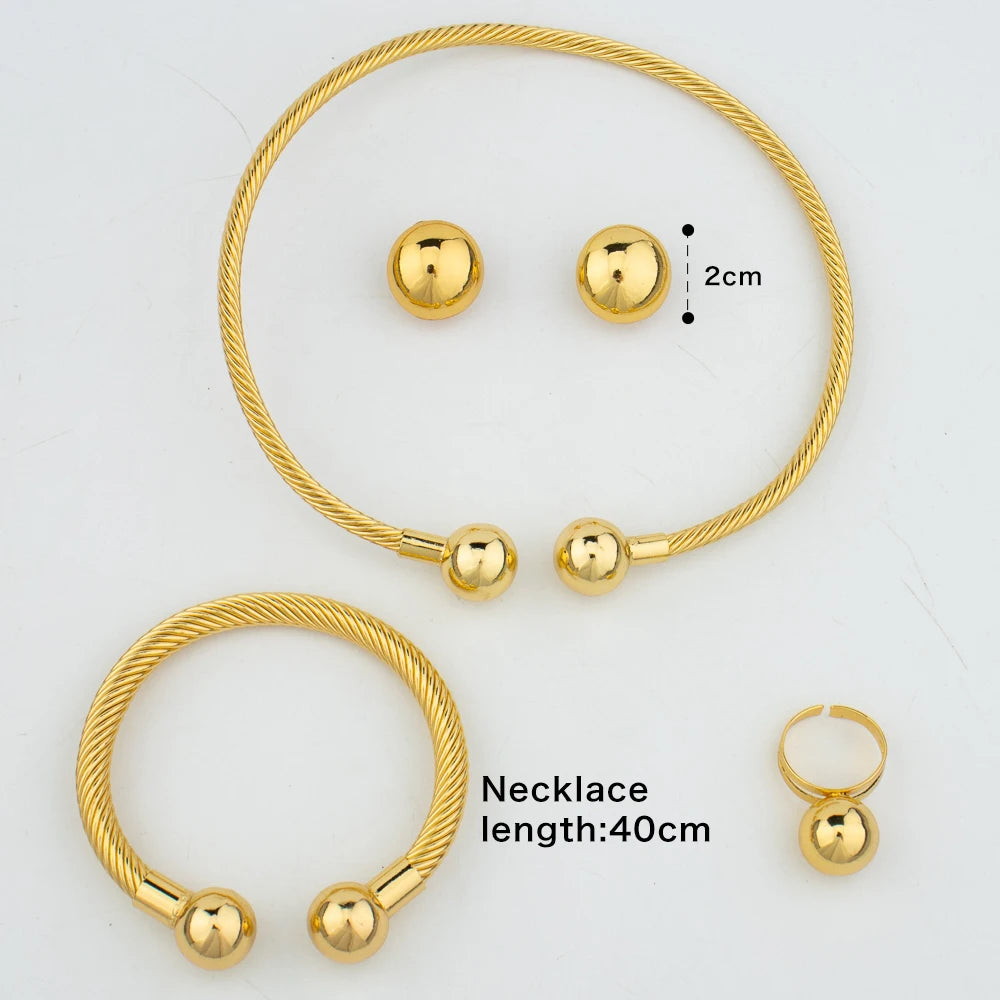 Conjuntos de anillos, pulseras y pendientes chapados en oro italiano de joyería africana para mujer, collar de boda, colgante, regalo de fiesta de Dubái