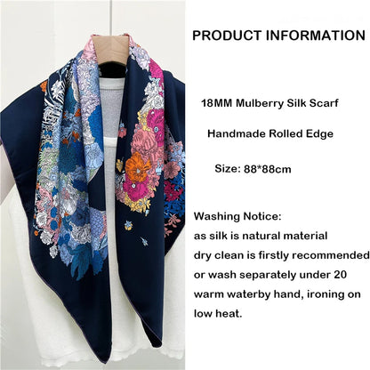 88×88cm 18MM 100% Silk Twill Scarf For Women Luxury Brand Double Sides With Different Design Square Size Shawls And Wraps Autumn