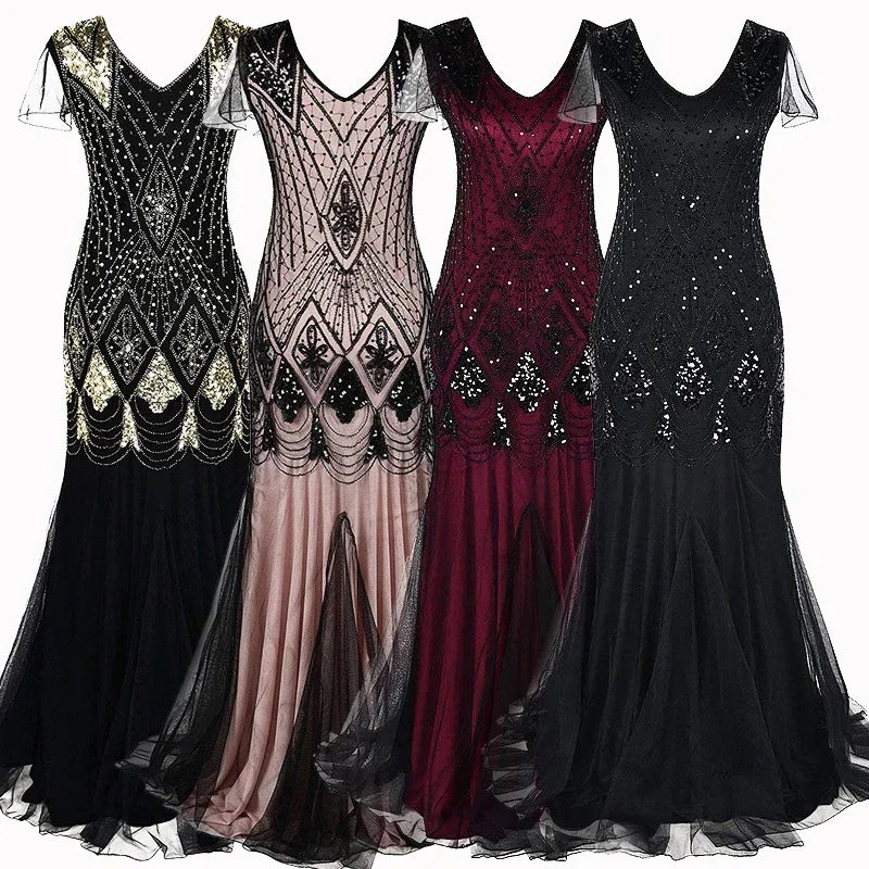 Vestido largo estilo flapper retro de los años 20 con lentejuelas, vestido de noche para banquetes y fiestas, vestido de Gatsby para mujer, vestido de boda, disfraz de cosplay para escenario