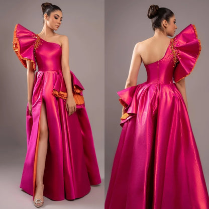 Robe de bal en satin à volants Jiayigong, robe d'anniversaire, robe longue sur mesure à une épaule