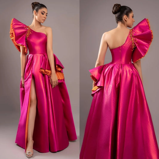 Jiayigong  Prom Satin Ruffles Birthday  Gown One-shoulder Bespoke Occasion  Long Dresses