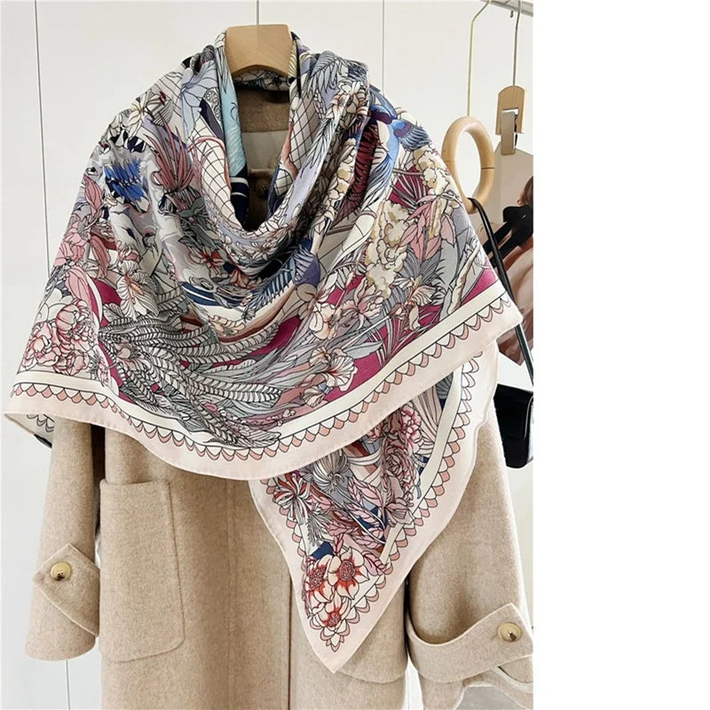 Large Square Blanket Wool Scarf Shawl Cape 2023 Double-Sided Prints Womens Winter Scarves Foulard Echarpe 130*130cm