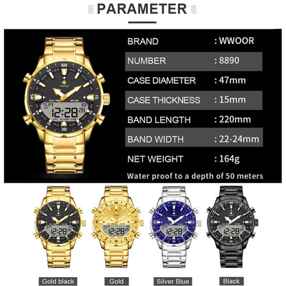 WWOOR Nouvelle Montre Numérique De Luxe Pour Hommes Sport Grandes Montres LED Montre-Bracelet À Quartz Étanche Mâle Horloge Militaire Relogio Masculino