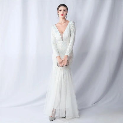 Party Dress Women Elegant Luxury Evening Dresses 2023 Pretty Women's Weddings Long Sleeves Bridesmaid Woman Sequin Sleeve Gown