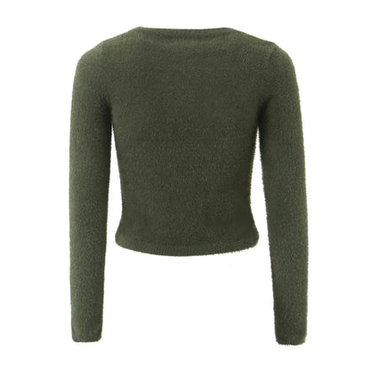 Cárdigan de mohair sexy de otoño de Oligai, suéteres recortados de punto vintage a la moda para mujer, top informal de manga larga con botones y crochet