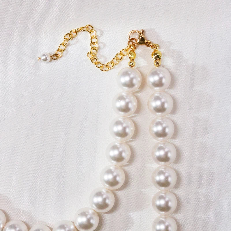 Pearl necklace, crystal pearl + copper-plated 18 K pure gold, handmade new clavicle chain