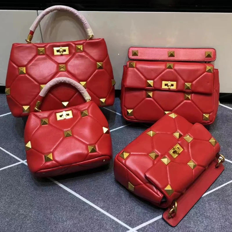 Bolso de mano de lujo de nueva marca con diseño de cubo, grande, con remaches y rombos, de un solo hombro, pequeño, cuadrado, con cadena, para mujer