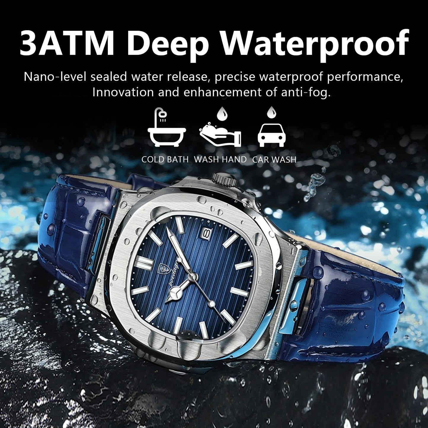 POEDAGAR Reloj de pulsera de lujo para hombre, resistente al agua, luminoso, con fecha, de cuero, para hombre, deportivo, cuadrado, de cuarzo, informal