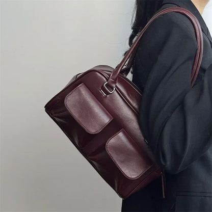 Sacs à bandoulière vintage pour femmes, sac fourre-tout simple pour dames, sac à main en cuir PU pour femmes, sac à main bordeaux de grande taille