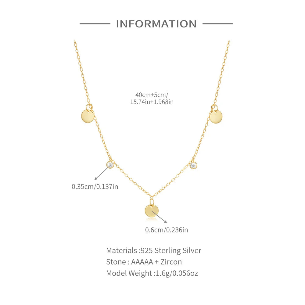 Aide 925 Sterling Silver Small Sequin With Zircon Pendant Necklace For Women High Quality K Gold Collar Elegant Jewelry Gift