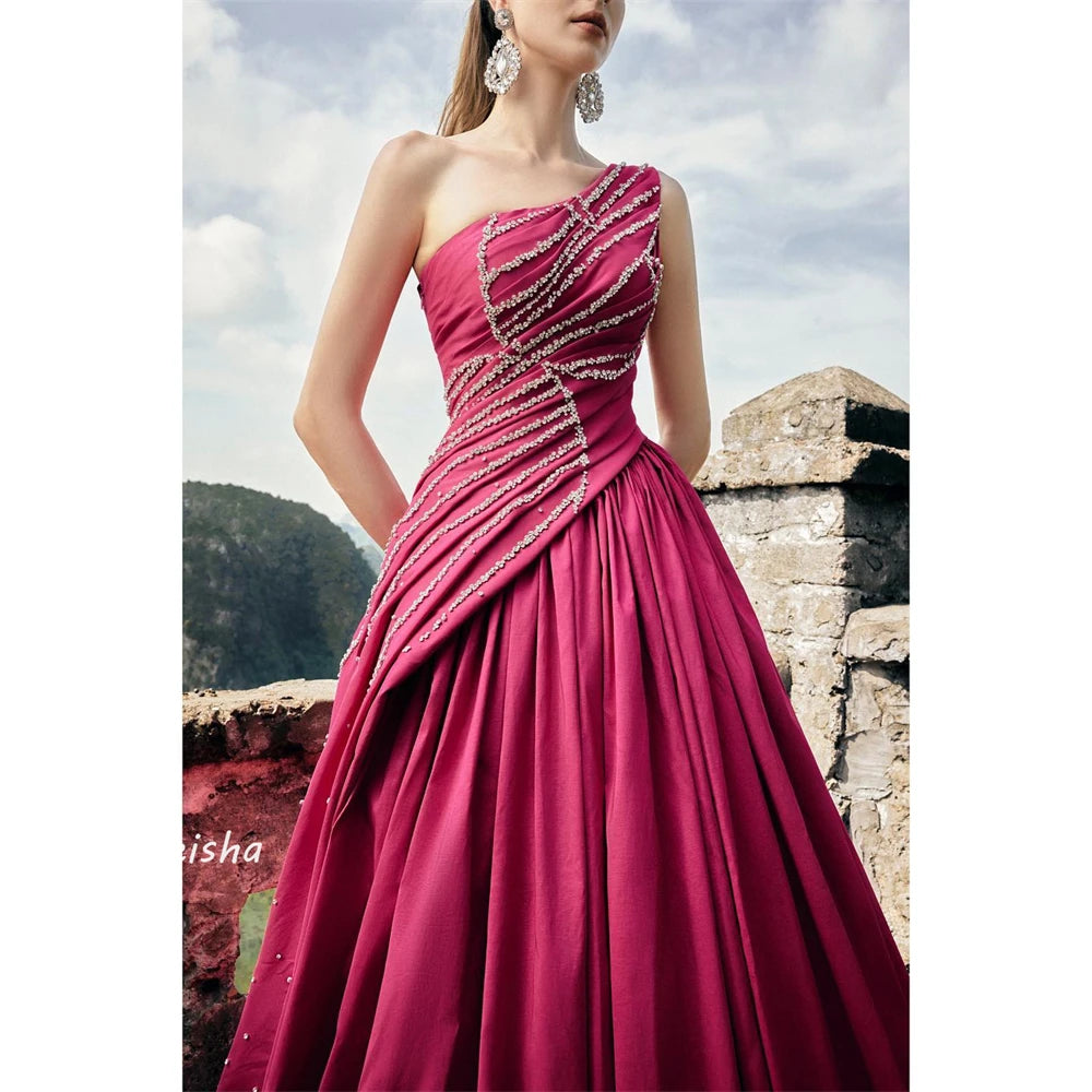 Jersey Sequined Beading Ruched Clubbing A-line One-shoulder Bespoke Occasion Gown Long Dresses