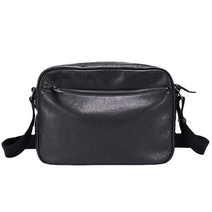 Men's Leather One-shoulder Bow-top Layer Cowhide Leisure Business Travel Crossbody Bag for Men Large Capacity Small Square Bag