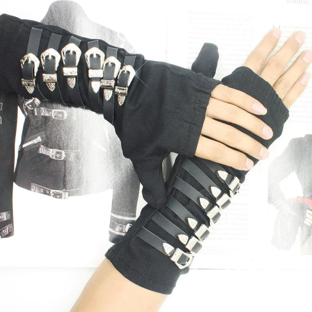 Handmade Punk Rock Roall Gloves Michael Tour Dirty Diana Armbraces Metal Buckle Black Cotton for Adults