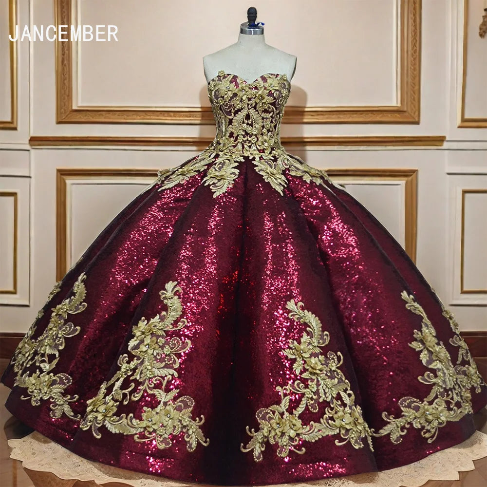 Robe de Quinceanera à paillettes bordeaux, robe de bal, robe de fête d'anniversaire, robe de princesse, Wc026