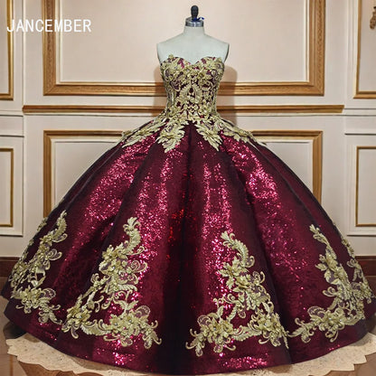 Burgundy Sparkly Quinceanera Dress Ball Gown Sequin Sweet 16 Birthday Party Dress Princess Dress Wc026