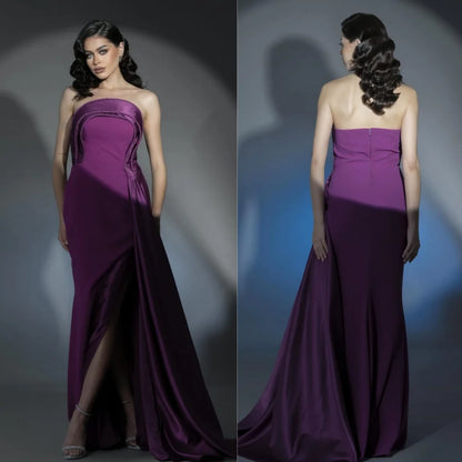 Jersey Pleat Valentine's Day A-line Strapless Bespoke Occasion Gown Long Dresses