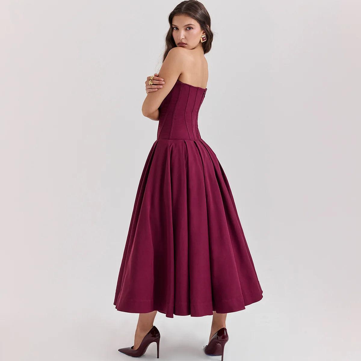 Suninheart Summer Elegant Woman Dress 2024 New Arrivals Wine Formal Occasion Corset Dress Long Party Dresses Female Clothing