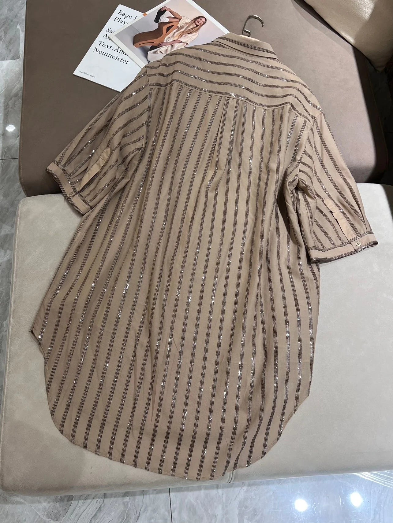 Vestido camisero de mujer de primavera B*C, vestido de seda de media manga, blusa, vestidos de verano, ropa de mujer, camisa larga con lentejuelas brillantes