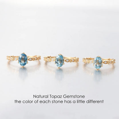 Anillos de topacio natural LAMOON para mujer Anillo de piedras preciosas Topacio azul Plata de ley 925 Chapado en oro K Compromiso de boda RI178