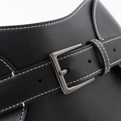 Top-stitched waist seal leather women's wide waistband black pin buckle fashion soft leather dress decorative belt