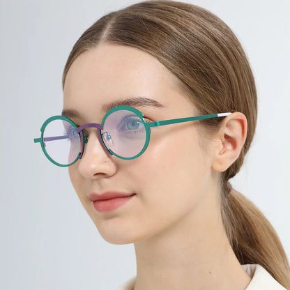 FONEX Monture de lunettes en titane coloré pour femmes, nouvelle mode rétro ronde, lunettes F85773