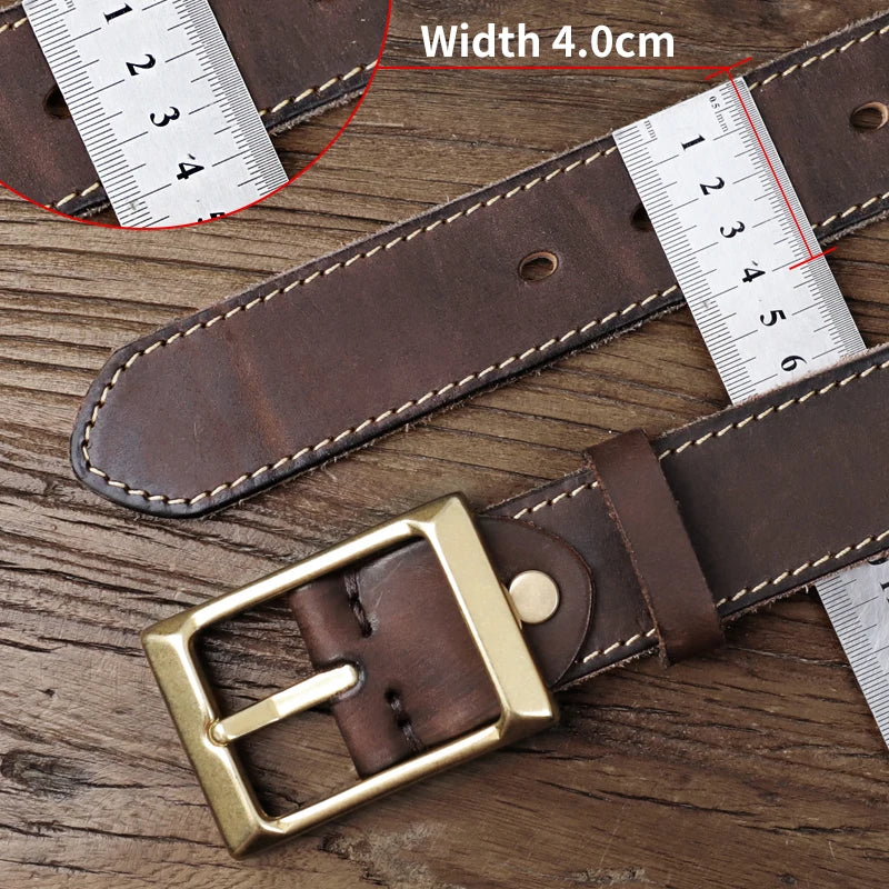 Ceinture en cuir de vache épaisse rétro large 4 cm avec boucle en cuivre pour homme, jean, cowboy