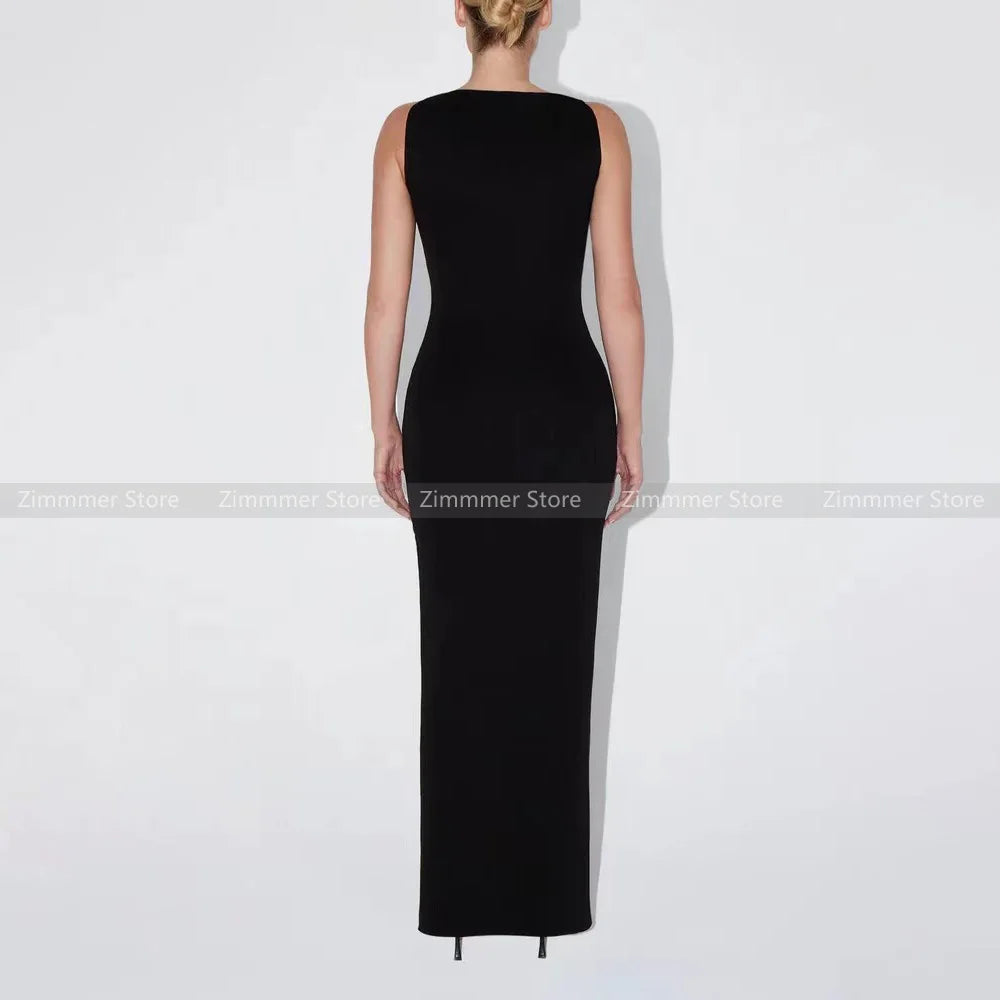 Robe longue asymétrique à épaules dénudées et à volants pour femme Design Sense Black Slim Slim Package Hip