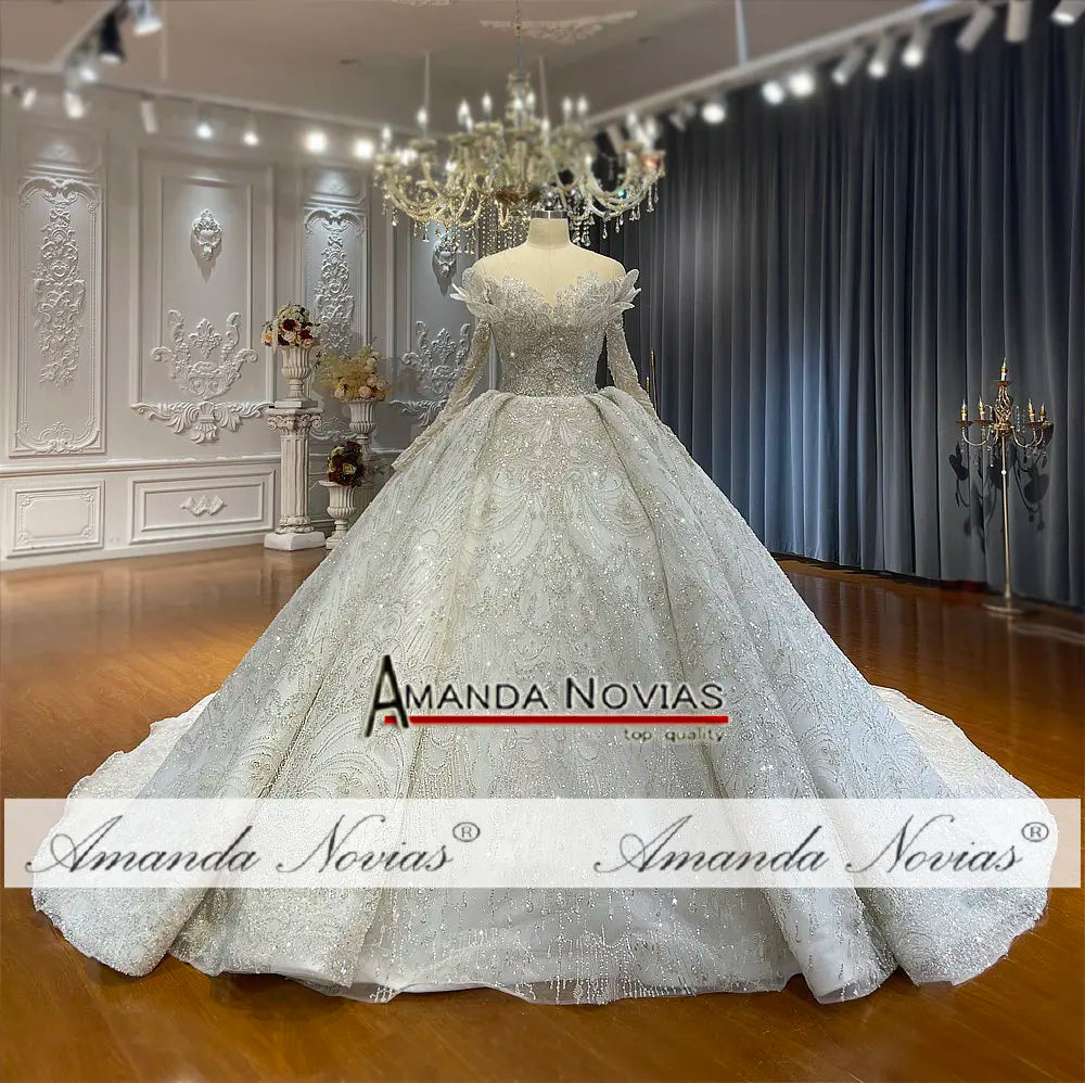 NS4794 Vestido de novia con mangas al hombro y diseño especial, talla personalizada