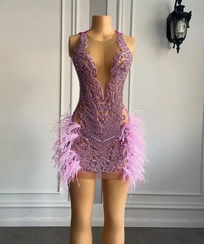 Pink Rhinestone Short Prom Dresses 2023 For African Black Girls Birthday Cocktail Exclusive Beads Diamond Women Party Gowns