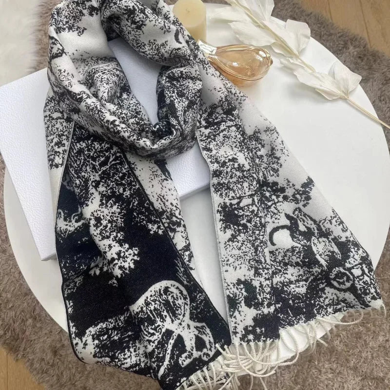 2024 Autumn and Winter Fashion Luxury Designer Women's Cashmere Scarf Jungle Animal Dark Jacquard Warm High Quality Wool Shawl