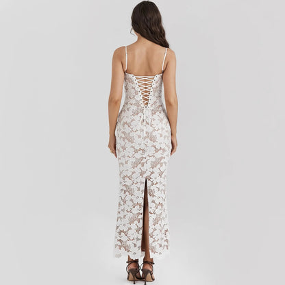 Vestidos de fiesta de boda de verano Oligai para mujer 2024 Nuevos en elegantes vestidos largos con cordones Vestido maxi sexy blanco al por mayor