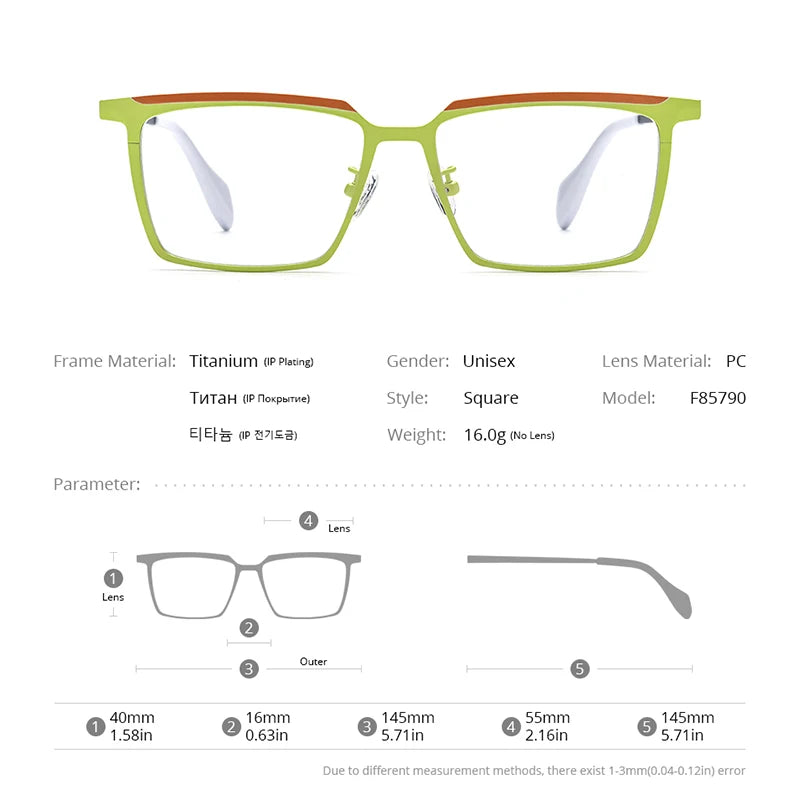 FONEX Pure Titanium Eyeglasses Frame Men 2023 New Colorful Retro Square Glasses Women Eyewear F85790