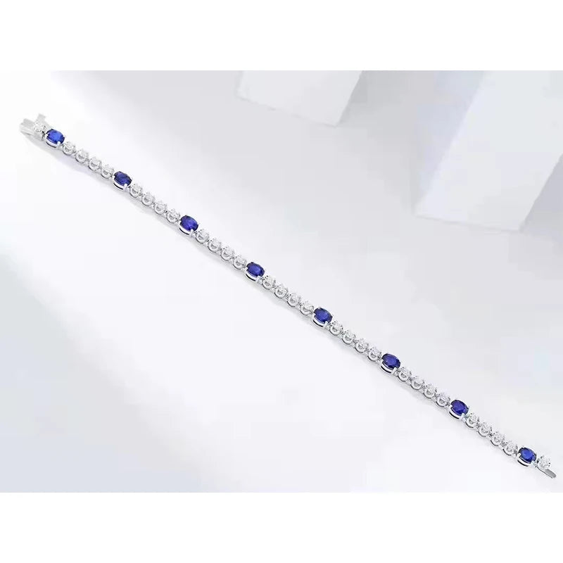 Pulseras de oro de 18 quilates con zafiro de 3,6 quilates y diamantes naturales de 1,2 quilates para mujer, regalo de boda, joyería fina de oro de 18 quilates