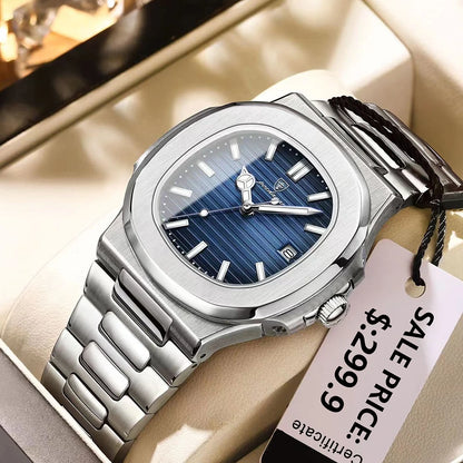 POEDAGAR Luxury Watch Business Waterproof Male Clock Luminous Date Stainless Steel Square Quartz Men Watch reloj hombre 2024 New