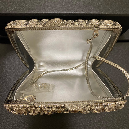 Sac de soirée carré en strass pour femme, pochette de mariage en diamant, pochette de luxe en cristal, pochette de dîner en métal, pochette de banquet