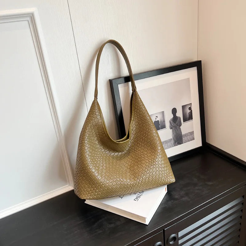 Bolsos de mano tejidos a la moda para mujer, bolso de mano de gran capacidad de cuero suave, bolso de hombro informal para mujer, bolsos grandes de viaje para el trabajo