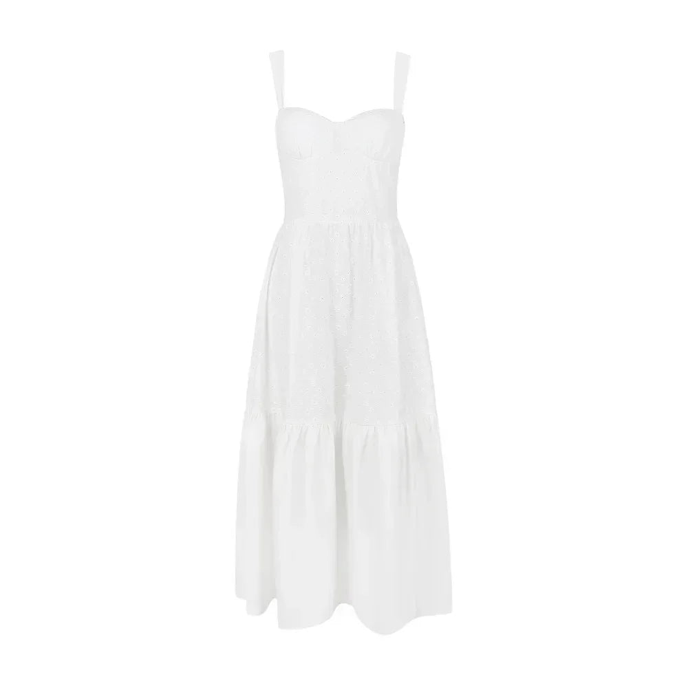 Robe d'été pour femme Mingmingxi 2024 Robe longue décontractée en mélange de lin et de coton Robe de soirée élégante blanche en gros