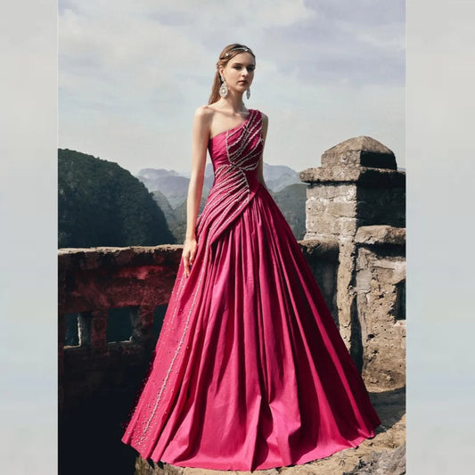 Jersey Sequined Beading Ruched Clubbing A-line One-shoulder Bespoke Occasion Gown Long Dresses