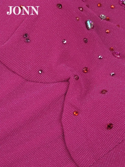 Vestidos de cóctel JONN para mujer, vestidos formales ajustados con abertura y manga larga de cristal de lujo para ocasiones especiales en color magenta 2024